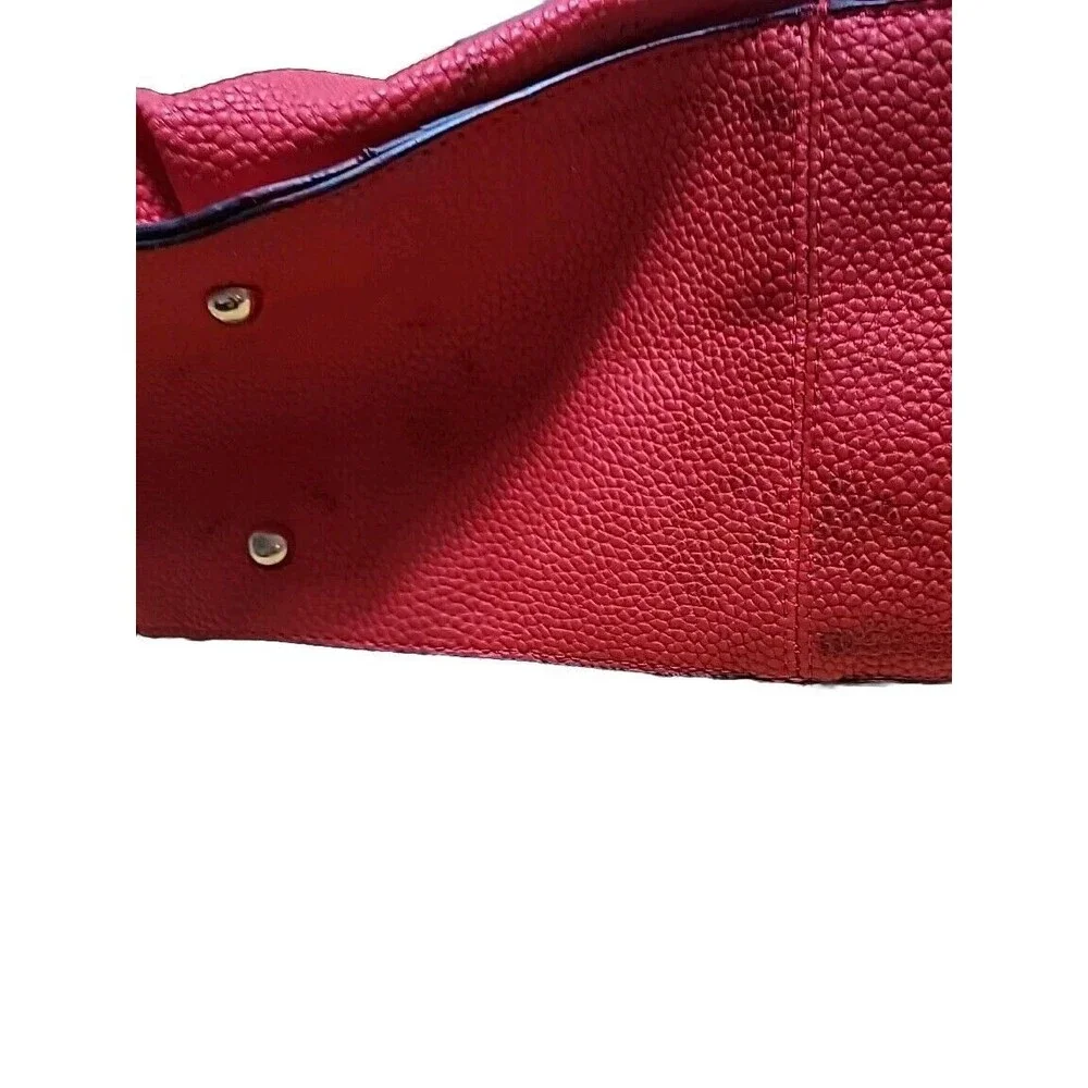 Womens Red Pebbled Faux Leather Studded Hobo Shoulder Bag Slouchy Tote